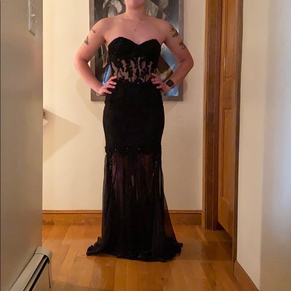 Black sheer Lace Prom Dress